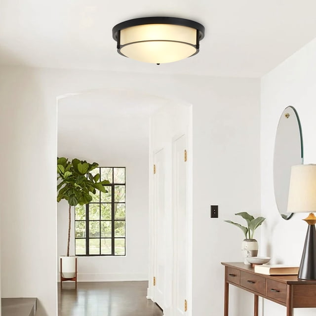 13" Flush Mount Ceiling Light with Glass Shade, 2-Light Minimalist Round Ceiling Lighting Fixture for Dining Rrrom, Bedroom, Foyer