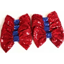 Set of 12 Red/Blue Sequin Bows 5 Inches Large Glitter Bows Wholesale Bows, DIY Fabric Hair Bows - No Clips