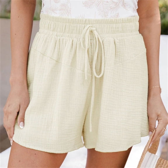 GZWYHT Shorts for Women Lounge Pants Women Womens Casual Summer Elastic Waist Comfy Drawstring Detail Beach Shorts Comfy Pants Women Flowy Shorts for Women Beige XXL