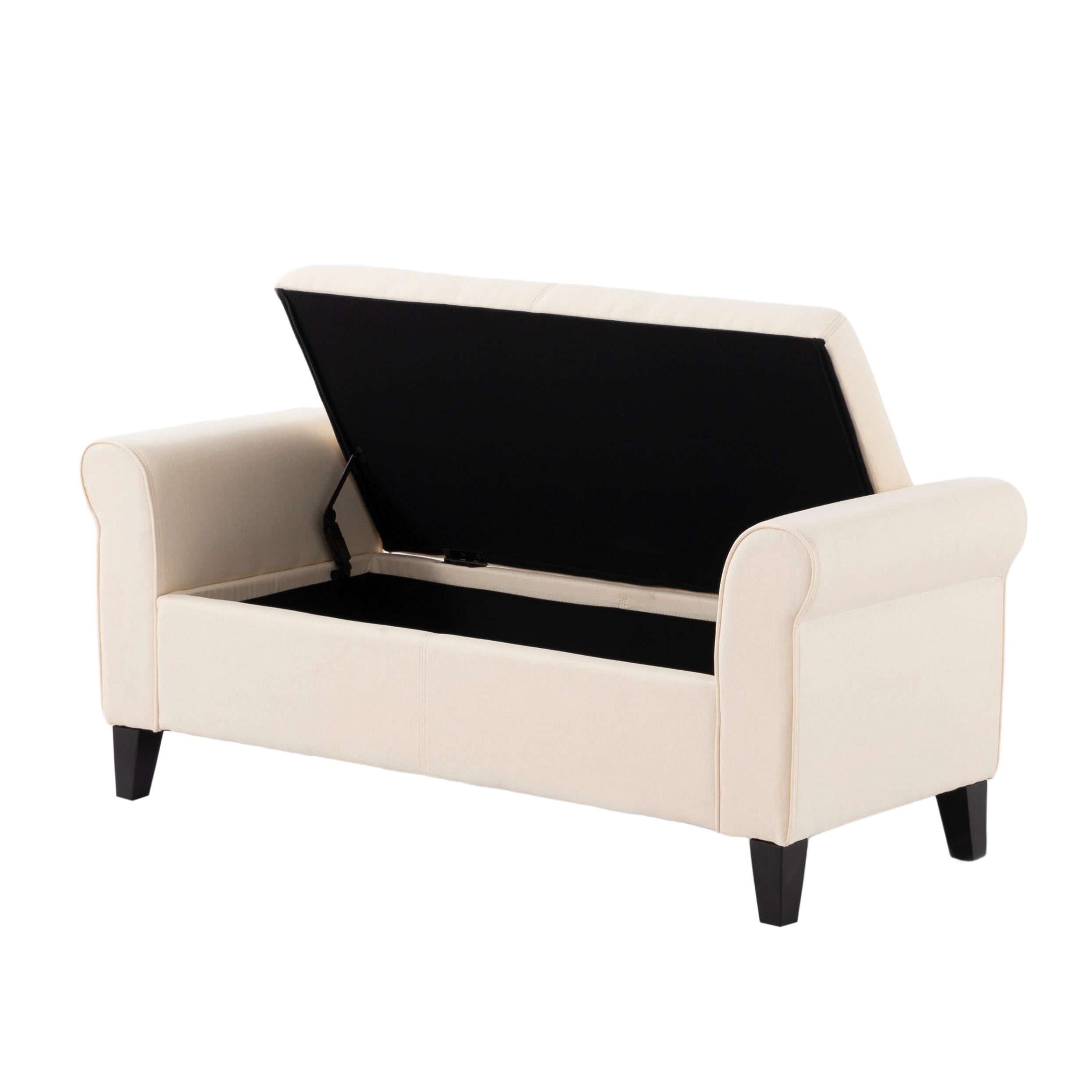BSHTI 49.61" Flip Top Storage Bench with Rolled Armrests – Solid Wood Frame, Hidden Storage Compartment, Tapered Legs – For Entryway, Bedroom, Living Room,Beige