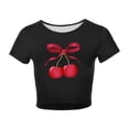 thumbnail image 4 of Womens T Shirts Short Sleeve Crop T Shirt Round Neck Basic Solid Color Top with Printed Womens Tops Black L, 4 of 4