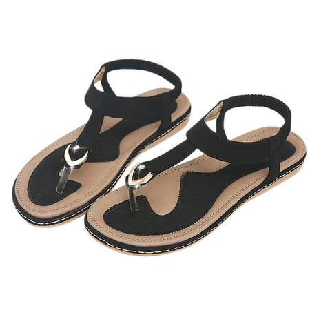 

Lyinloo Women Sandals Summer Cool Shoes Beach Shoes Flat Heel Roman Style Pinch Sandals Black 41