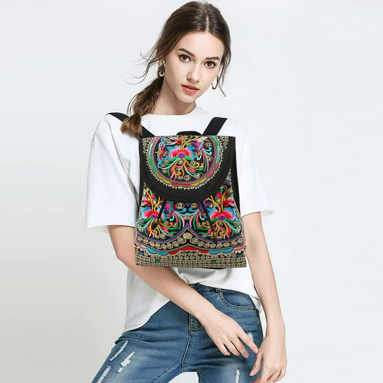 floral boho hippie satchel bag with embroidery beaded handmade