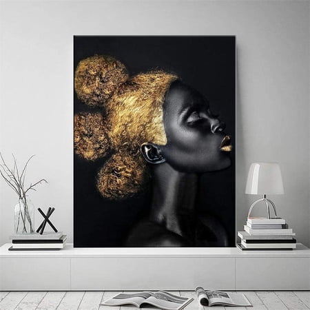 Merek African Art Woman Black Gold Hair Nude Oil Painting Canvas