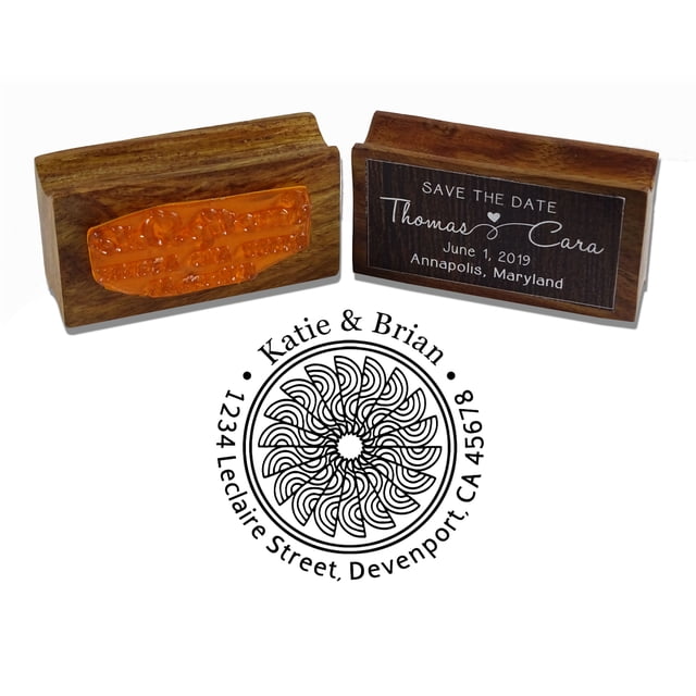 Printtoo Personalized Address Round Wood Mounted Stamp Wedding Invitation Rubber Custom Stamper-1.96 Inches Diamater