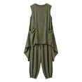 thumbnail image 5 of Cagogo Women's 2 Piece Casual Set Round Neck Sleeveless T-Shirt Wide Leg Pants Summer Boho Streetwear Outfits Loose Lounge Tops Comfy Pants Matching Travel Clothes, Army Green M, 5 of 6