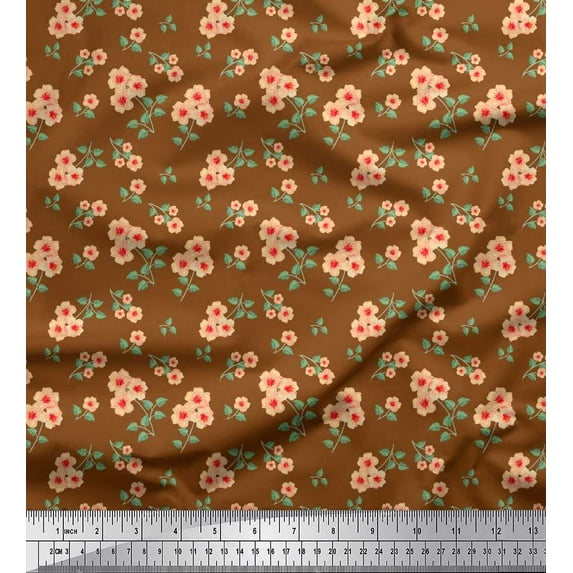 Soimoi Viscose Chiffon Fabric Leaves & Flower Floral Print Fabric by Yard 42 Inch Wide