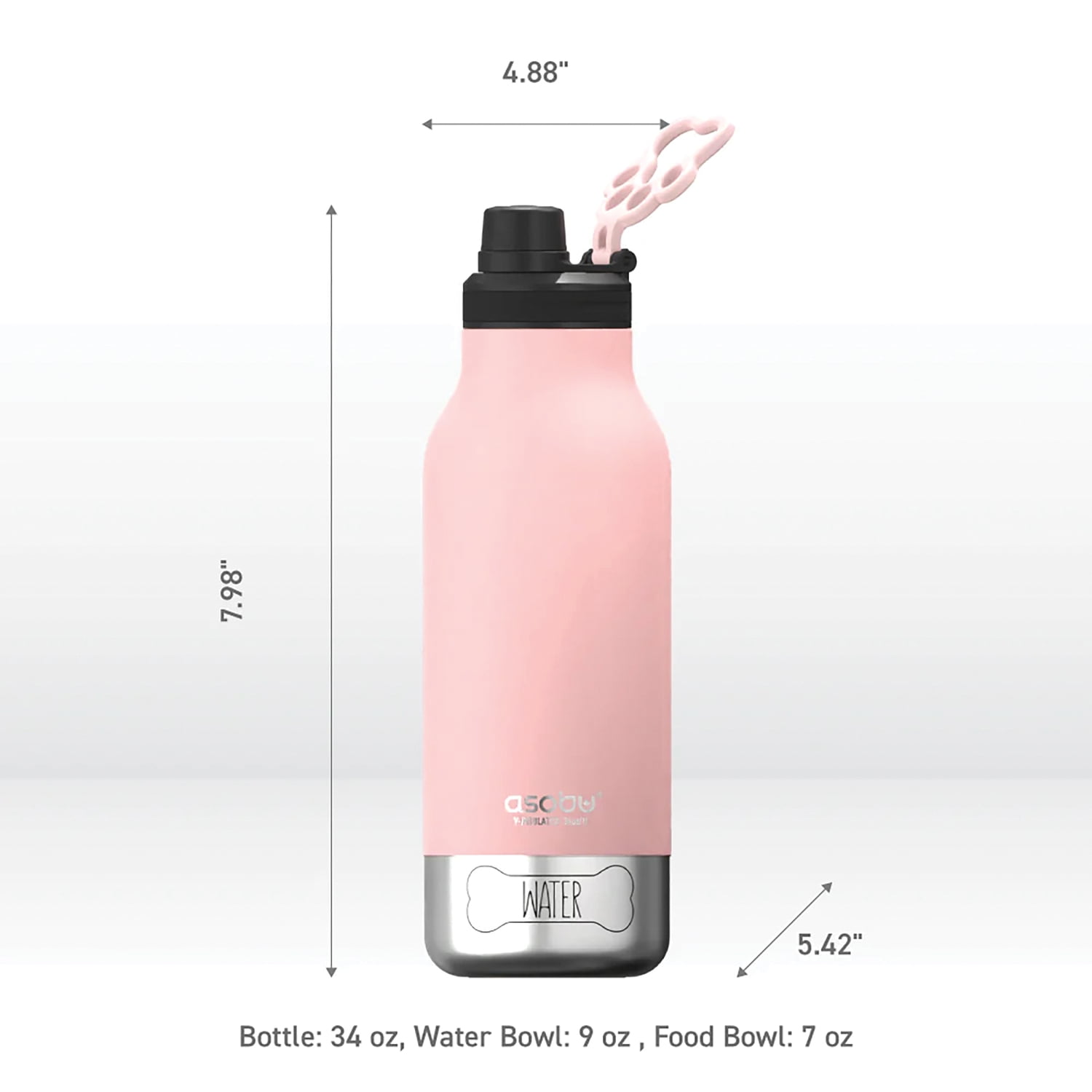 ASOBU SDB2P Buddy 34-Oz. 3-in-1 Dog Bowl/Bottle with Food Compartment (Pink)