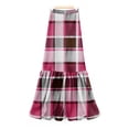 thumbnail image 4 of Women Plaid Print Maxi Skirt Elastic Waist Long Skirt Casual Loose Fit Tiered Design Comfortable Style Hot Pink M, 4 of 6