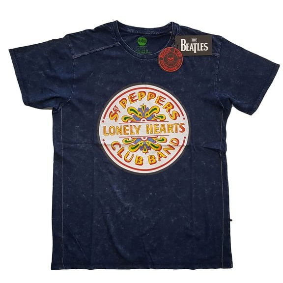 Men's Beatles Sgt Pepper Drum Snow Wash T-Shirt Vintage T-shirt Small Navy