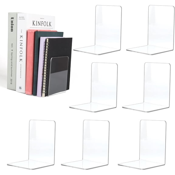 8pcs Acrylic Bookends, Transparent L-Type Bookends, 10 x 10 x 13 cm, Universal Book Holder for Offices, Libraries, Bedrooms