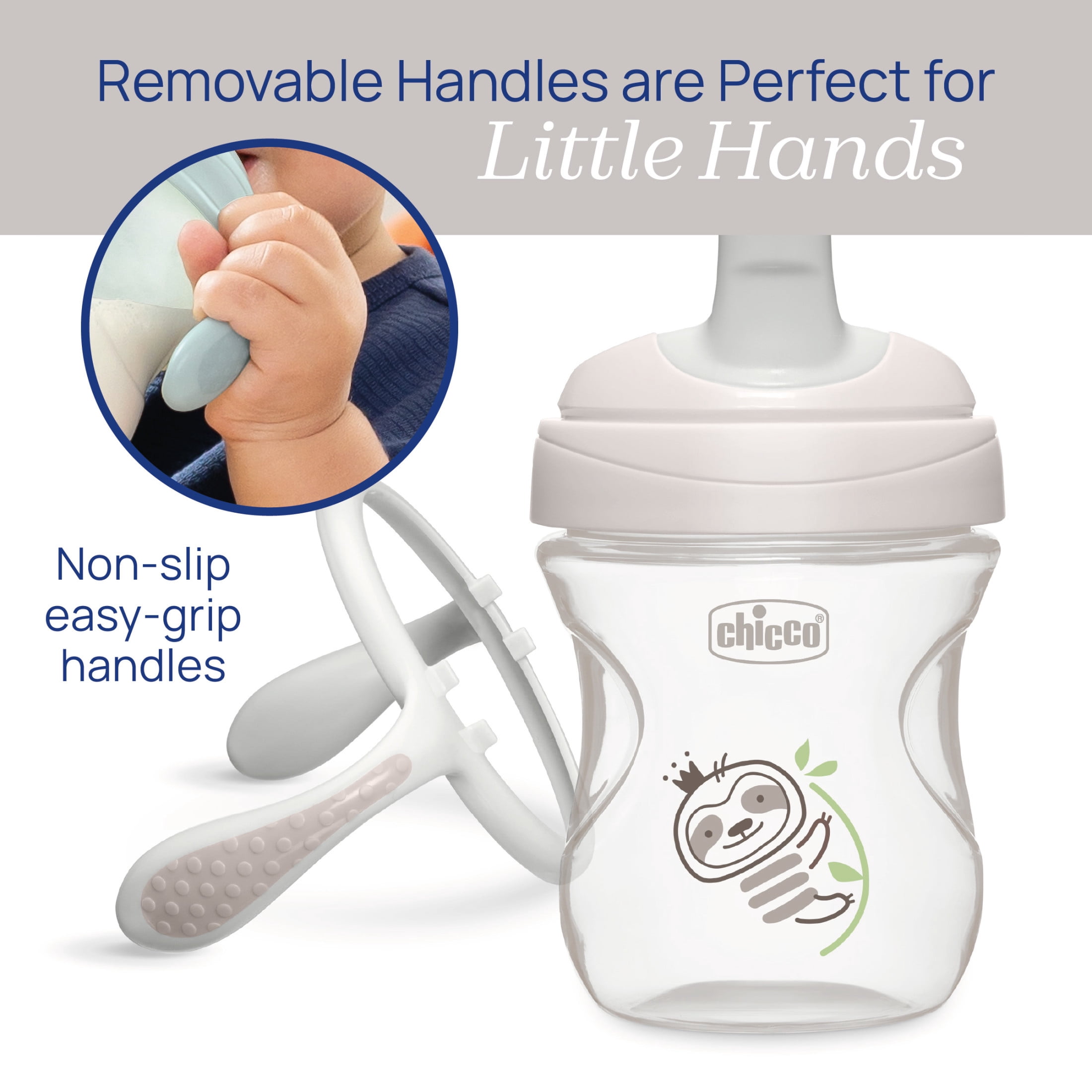 Chicco 7oz. Semi-soft Trainer with Bite-Resistant Spout, Snap-on Cap and Removable Handles, 6m+ - Grey