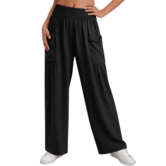 ZHYou No Boundarie Womens High Waisted Wide Leg Cargo Pants with Pockets Stretch Elastic Waist Loose Fit Casual Summer Pull On Pants Black Size XL