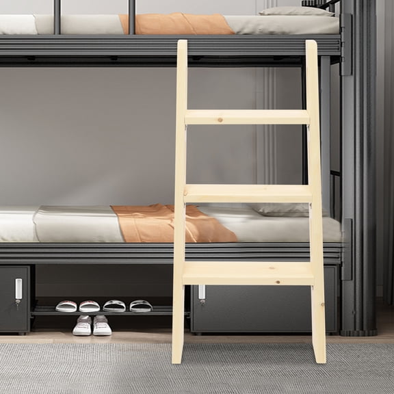 220.46lbs Load Wood Ladder 3 Steps Solid Wood Bed Ladder Free Standing Modern