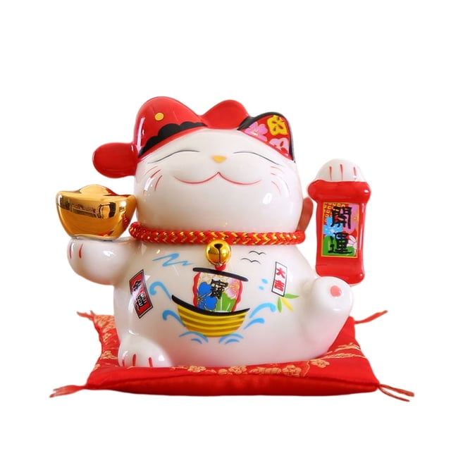 Monstrate Estatuilla de gato de la fortuna de cerámica, contenedor de artesanías de estilo de la suerte, alcancía de almacenamiento Decoración Tipo 3