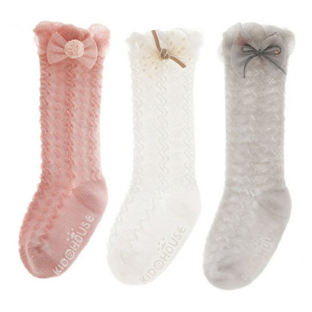 

Baby Summer Thin Knee High Socks Cartoon Bow Mesh Lace Anti-Mosquito Stockings