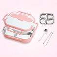 thumbnail image 1 of Thermal Lunch Box Stainless Steel Heat Preservation Bento Box Portable Food Container With Lunch Bags Kitchen Accessories Pink 1.5L, 1 of 6