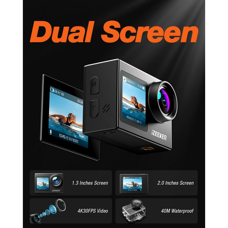 Action Camera 4K 60FPS Touch Screen Waterproof Camera w/ External - Main Image