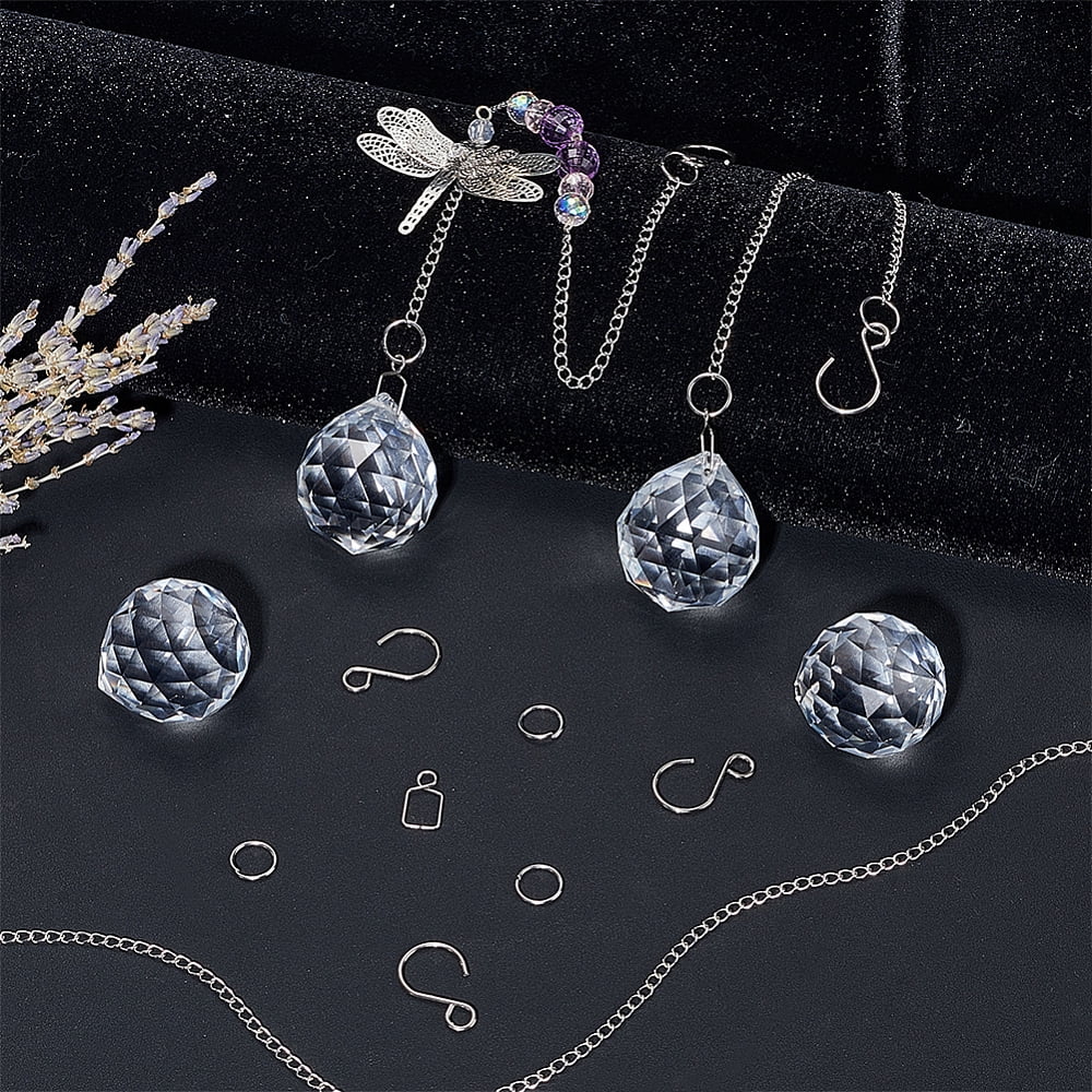 DIY Teardrop Chandelier Parts Making Findings Including Glass Pendants 304 Stainless Steel Jump Rings and Twist Chains 35x32mm Hole: 2mm 6pcs