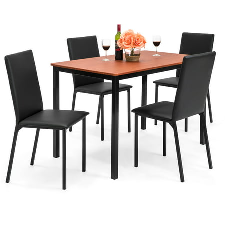 Best Choice Products 5-Piece Rectangle Dining Table Home Furniture Set w/ 4 Faux Leather Chairs -