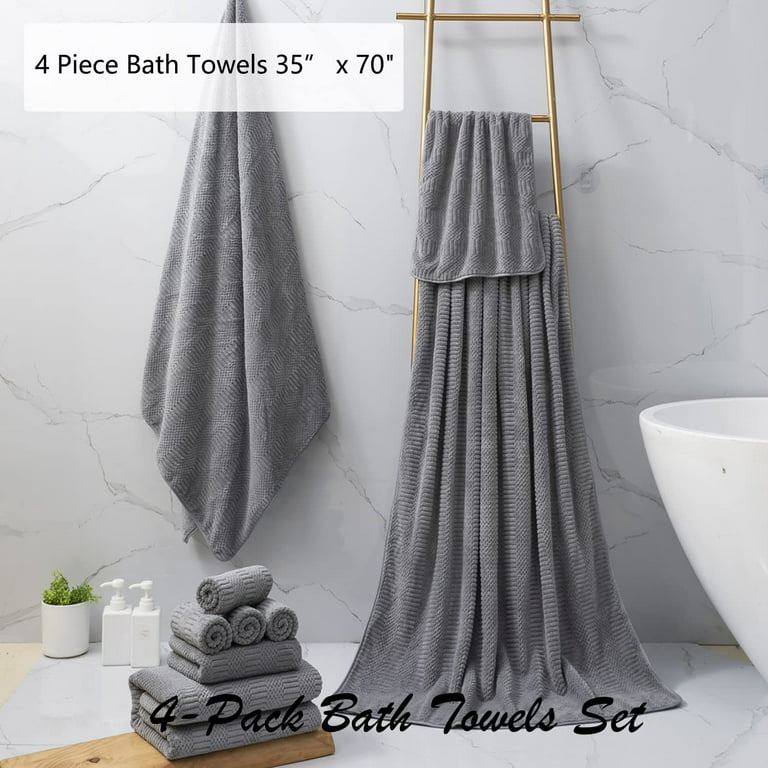  Gray Bath Towels Set,4 Oversized Large Bath Towels