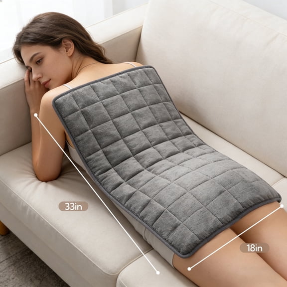 SUNNY HEAT Weighted Checkerboard Electric Heating Pad - 18x33 inches ,Soft Flannel,Gray, Relieve Body Aches (1 Piece)