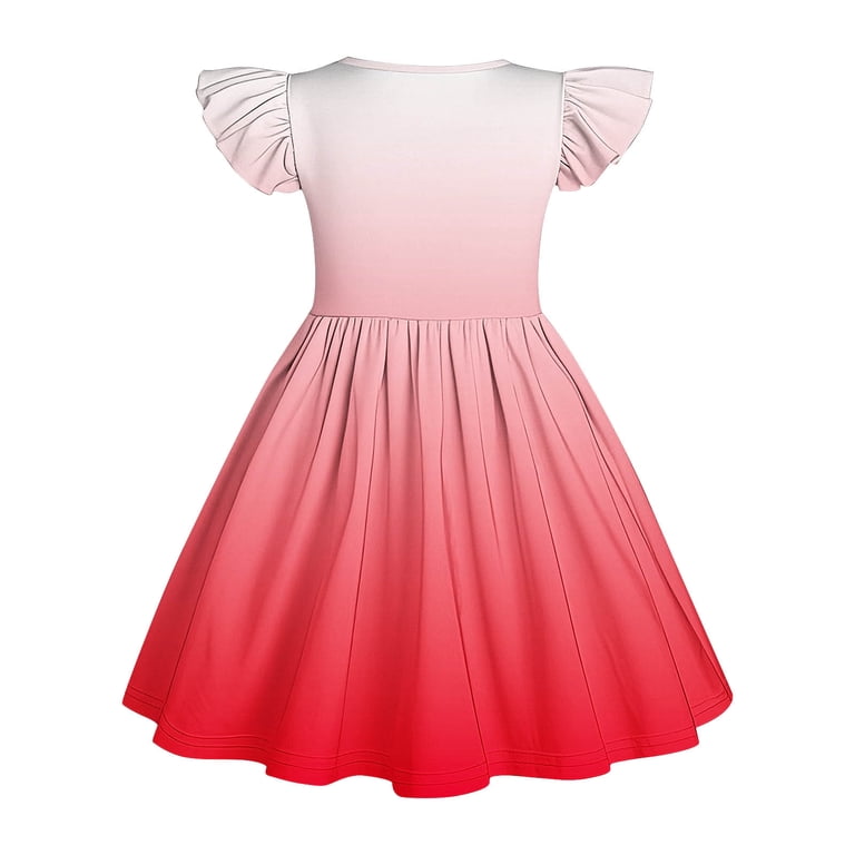 TGSLY Tween Girls Summer Bubble Dress Ruffle Sleeve Casual Tie Dye Gradient  Color Printed Elegant Party Princess Swing Beach Midi Dresses C-Blue 5-6 ...