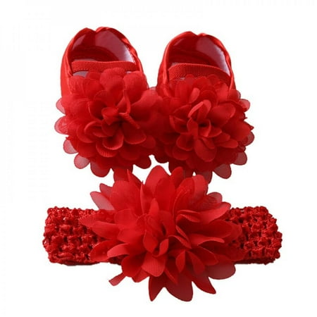 

Clearance!Baby Girls Cotton Shoes 2pcs Princess Flower Toddlers Prewalkers Shoes Infant Soft Bottom First Walker +Bow Headband 0-18M Red M
