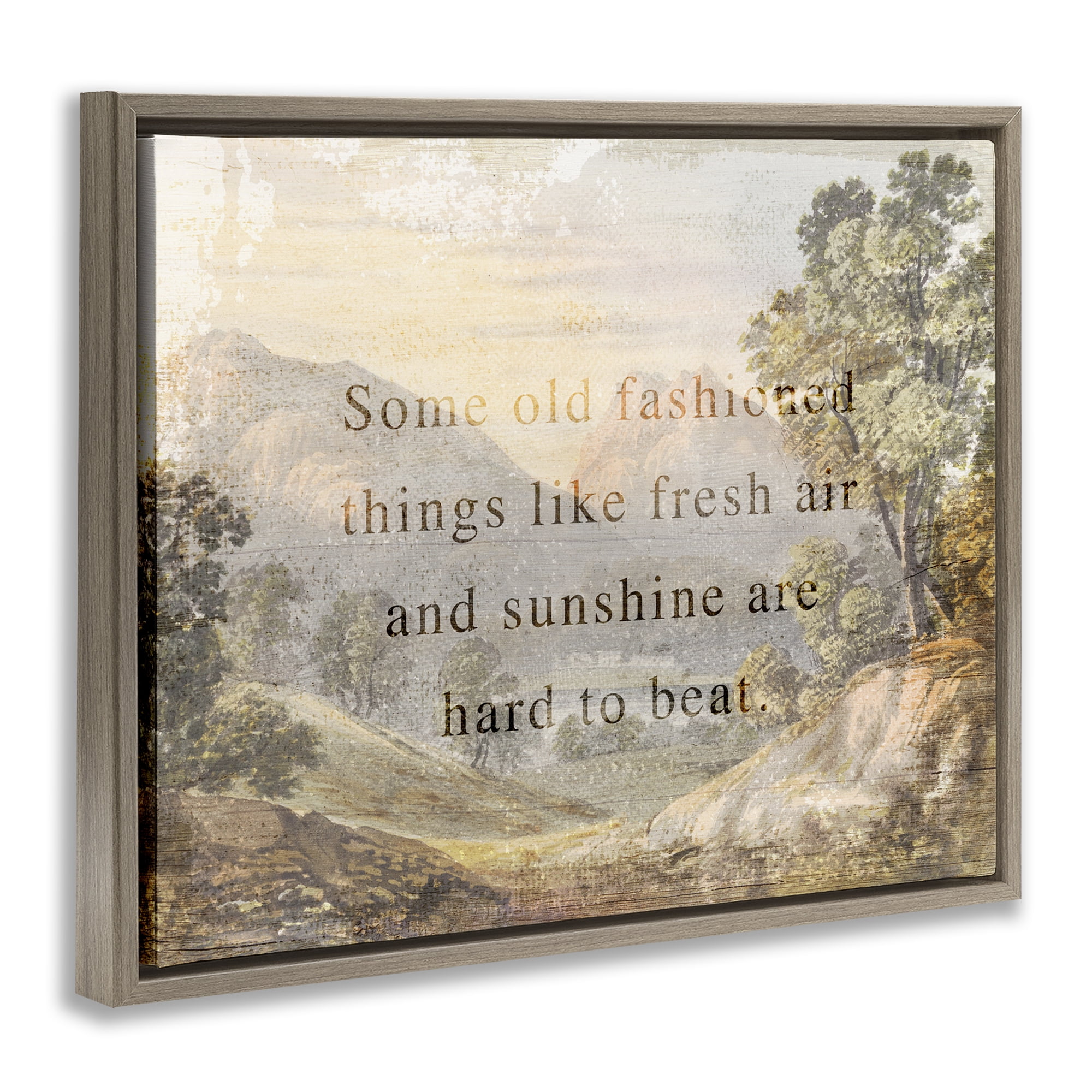 Stupell Industries Fresh Air Sentiment Landscape Landscape & Nature Painting Brown Floater Framed Canvas Art Print Wall Art, 21 x 17