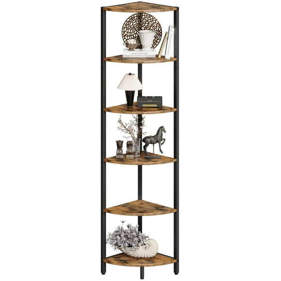 Estantería de esquina IRCPEN, 160 cm, 6 niveles, metal marrón rústico