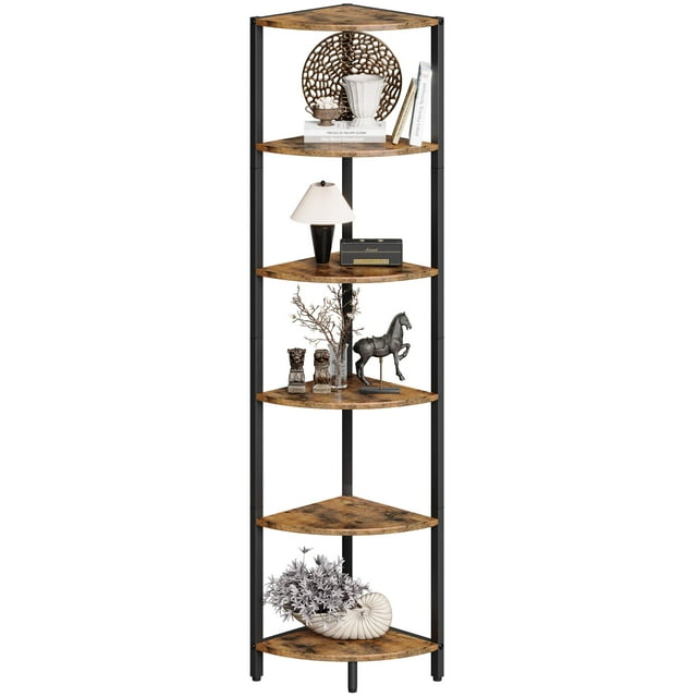 Estantería de esquina IRCPEN, 160 cm, 6 niveles, metal marrón rústico