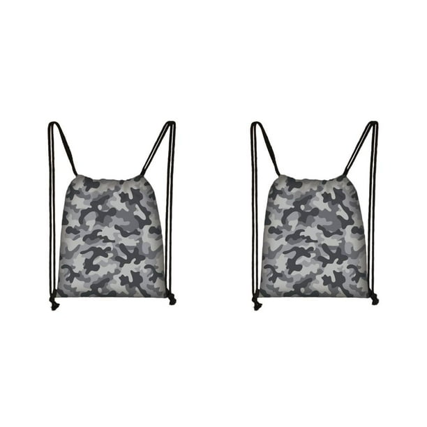 Qarigey Bolsa con cordón Deporte Gimnasio Niñas Niños Cuerda Ropa Paquete de camuflaje para acampar al aire libre Ciclismo Gris 2piezas