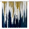thumbnail image 2 of Blue Gray Shower Curtain Navy Blue Gold Burnt Abstract Brushstrokes Painting Modern Art Fabric Bathroom Curtain Sets with Hooks, 2 of 3