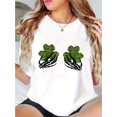 thumbnail image 1 of Camiseta Básica para Mujer Verano TranspirableCreative Three-Leaf Clover Skull Pattern Printed Women'S Fashionable Round-Neck Short-Sleeve T-Shirt, Simple Casual Sports Tee, Comfortable Summer Top f, 1 of 7