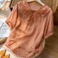 thumbnail image 7 of Wenyuyu Cotton Linen Tops for Women Solid Retro Embroidered Shirts V Neck 3/4 Sleeve Summer Blouses Orange 3XL, 7 of 7