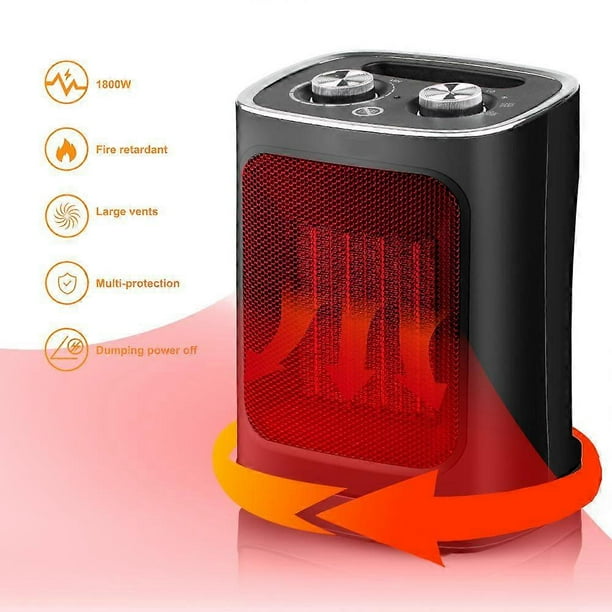 1800W Ceramic Fan Heater, Space Heater with Auto Oscillation, 2 Heat Settings and Fan Only Mode - Black