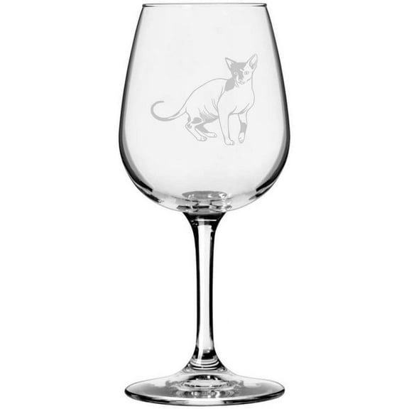 Sphynx Side View Cat Themed Etched All Purpose 12.75oz Libbey Wine Glass