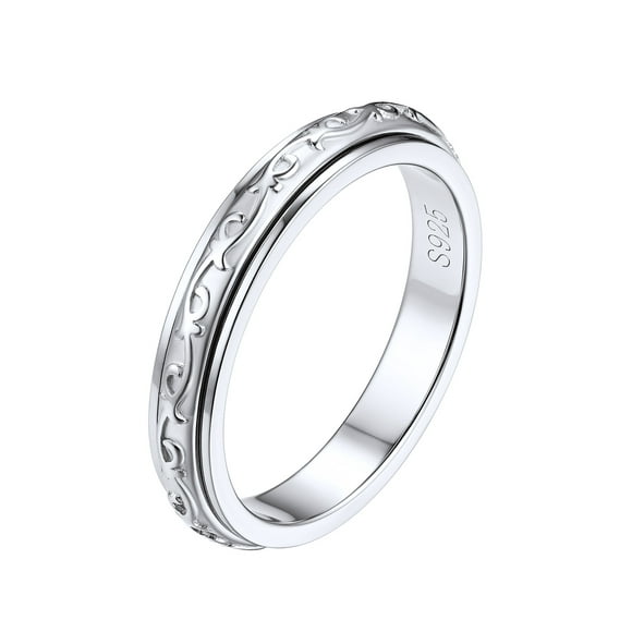 Silvora S925 Anillos Fidget de plata esterlina en relieve Ansiedad celta Aliviar anillos giratorios Anillos de banda para aliviar el estrés para mujeres y niñas, tamaño 12