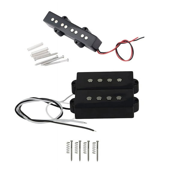 1 Set Pickup Humbucker Pickup for 4 String Guitar Part & 1 Set Pro Electric Bass Open Type Noiseless Bridge Pickup for 4 String Style,Black 95X18.3Mm