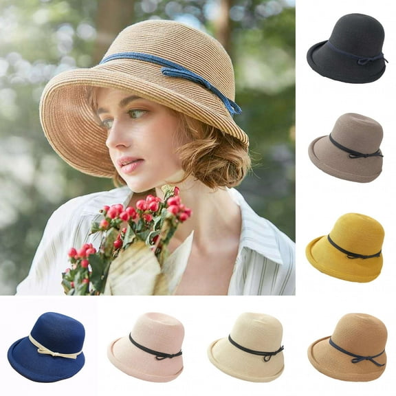 Shenmeida Sun Hats for Women UV Wide Brim Foldable Curled Edge Straw Beach Fisherman Hat