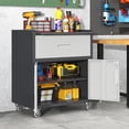 thumbnail image 6 of IKIMI 6-Piece Garage Storage Cabinet Set, Heavy Duty Metal Garage Cabinets System Workshop Set with 2* Tall Tool Cabinets+ 2 * Wall Mounted Cabinet+ 2 * Tool Cabinet with Wheels, Black, 6 of 8