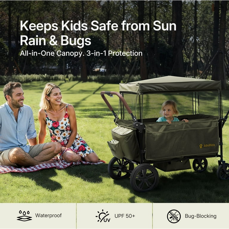 BabyVista Wagon Stroller All-Terrain for 2 Kids with Canopy, Parents  Organizer, Adjustable Handlebar, Compact Foldable Baby Stroller Collapsible  ...