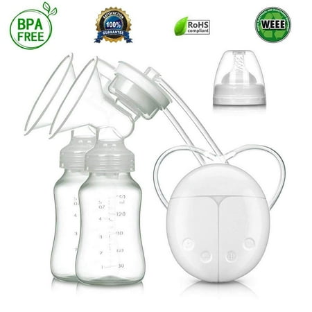 EvoBaby Electric Intelligent Breast Pump, BPA-Free USB Dual Breast Pump Safety Comfortable and Lightweight Automatic Massage Postpartum Breast Pump, 150ml Milk Storage Bottle with Lid and