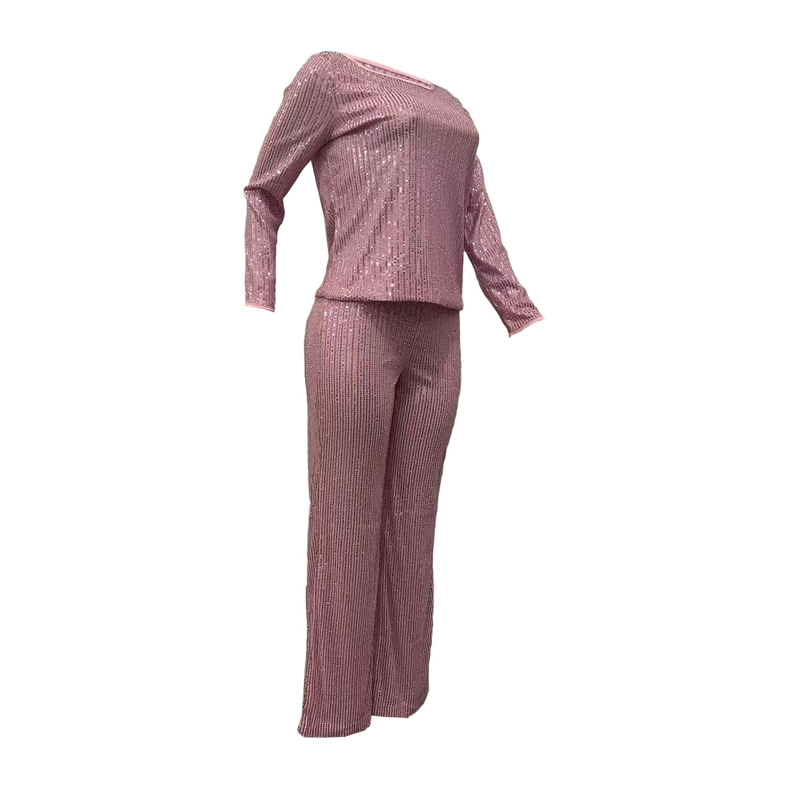 Fall Lounge Sets for Women 2 Piece Cotton Two Piece Pants Outfits for Women Fall Women's Solid Color Sequin Fashion Suit Comfortable Casual Long Sleeve Pants Two-piece Set