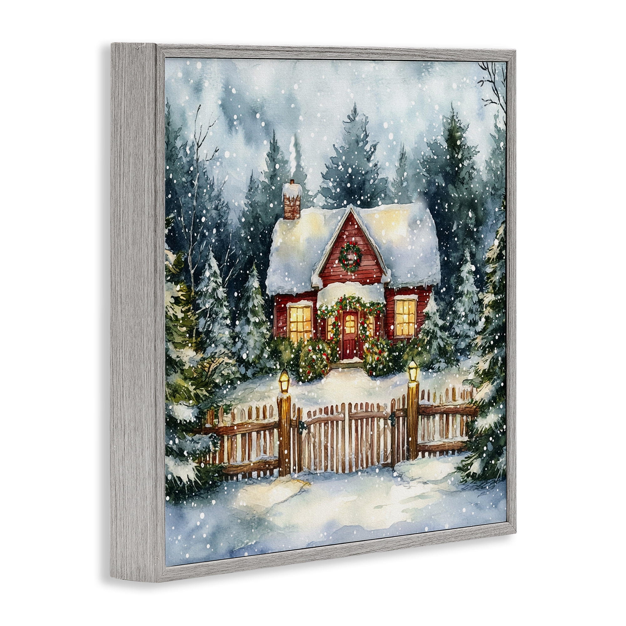 Stupell Industries Scenic Winter Cottage Holiday Painting Gray Framed Art Prints Wall Art, 12 x 12
