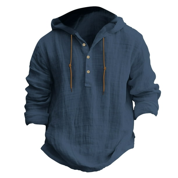 Camisa con capucha y botones de color liso para hombre - Poliéster y algodón - Ropa de diario/para el trabajo - Manga larga - S-XXXL