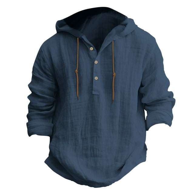 Ketyyh-chn99 Chemise Habillée Décontractée pour Homme Mode Homme Couleur Unie Simple Décontractée à Boutons Chemise à Capuche Haut Chemise à Capuche Bleu Foncé,3TG