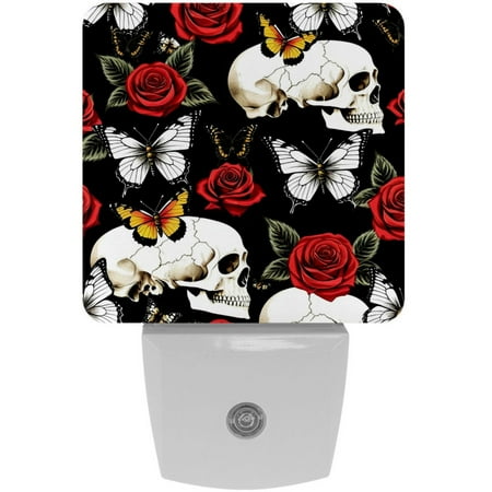 

Night Light Night Lights Plug into Wall Dusk to Dawn Sensor White Led Night Light 2 Pack Nightlight for Bedroom Bathroom Hallway Kitchen Skull Flower Red Butterfly