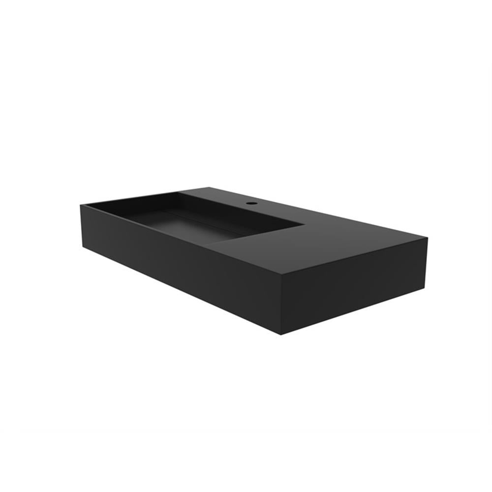 Pemberly Row 36" Solid Surface Left Basin Bathroom Sink in Black