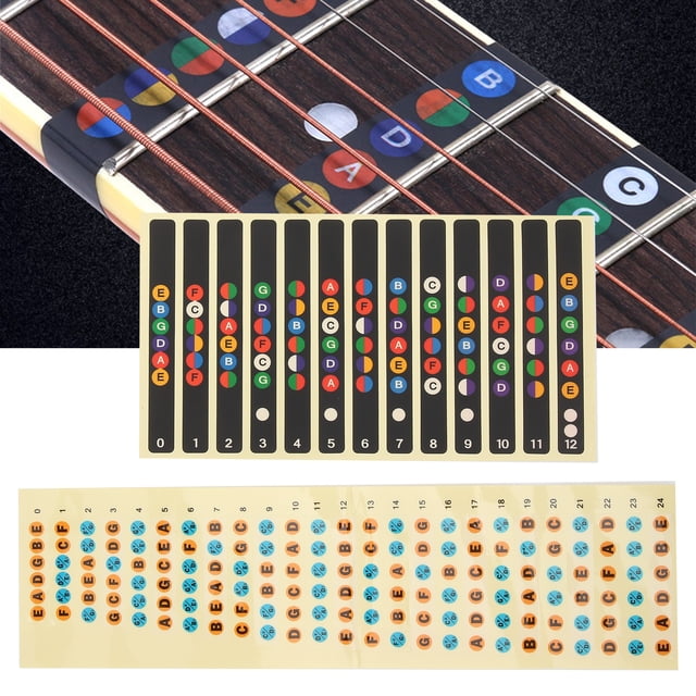 2pcs Guitar Note Guitar Note Sticker Guitar Fingerboard Sticker Sticker Learn Guitar Fretboard Note Map Decals Stickers for Beginner Fit 6 Strings Acoustic Electric